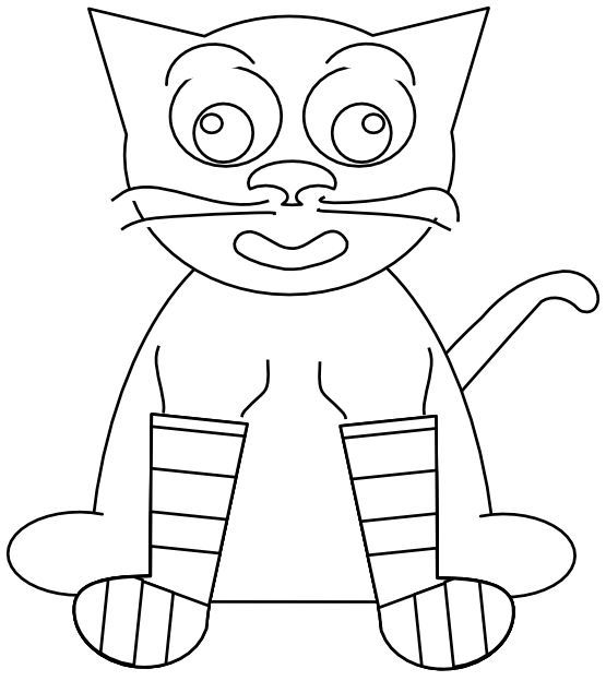 Cartoon Cat in Rainbow Socks Black White Line Art SVG Inkscape ...