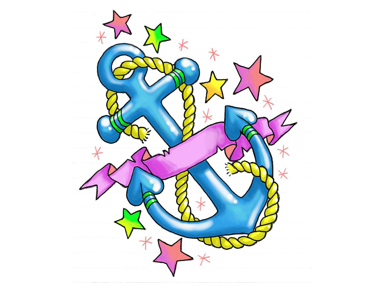 Free designs - Girly anchor with stars and hearts tattoo wallpaper