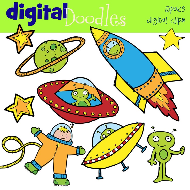 COMBO Outer space Digital clip art and Black Line stamps