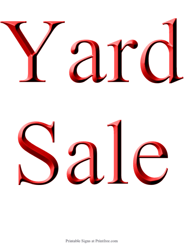 Yard Sale sign, red - printfree.