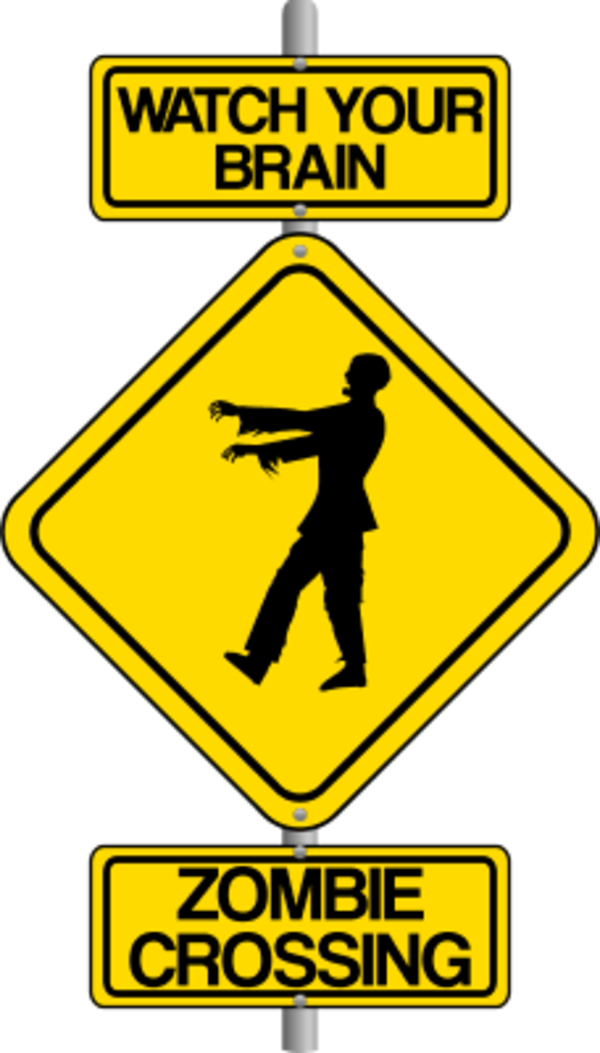 Zombie Crossing the Street Comic Traffic Sign - vector Clip Art
