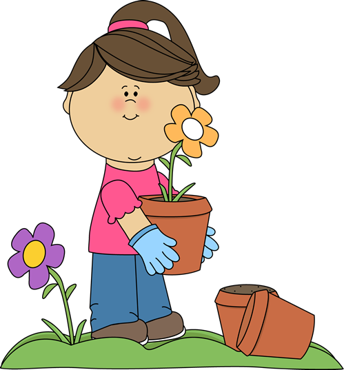 Girl Planting Flowers Clip Art - Girl Planting Flowers Image