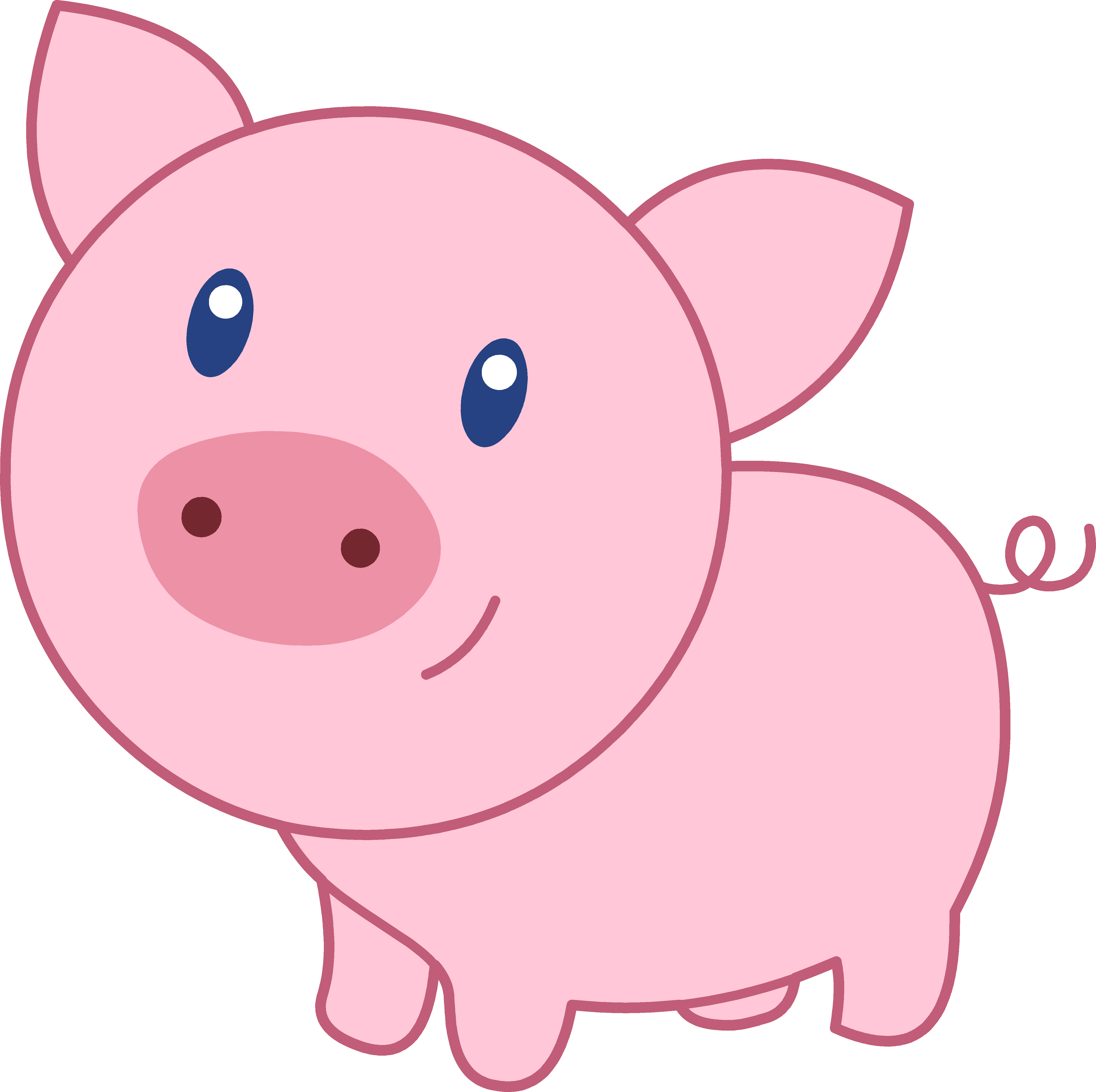 Cute Happy Pink Pig - Free Clip Art