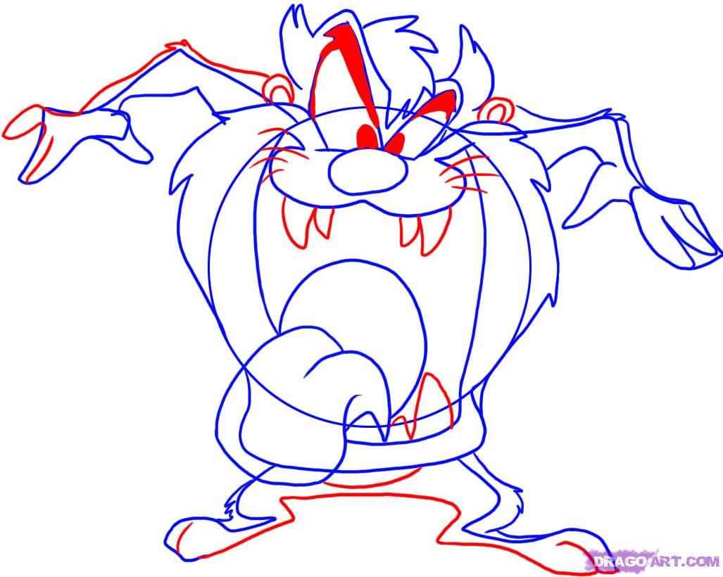 How to Draw Taz the Tasmanian Devil, Step by Step, Cartoons ...