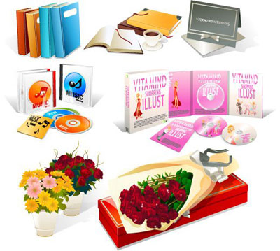 Books, CDs and Flowers - Download free Other vectors