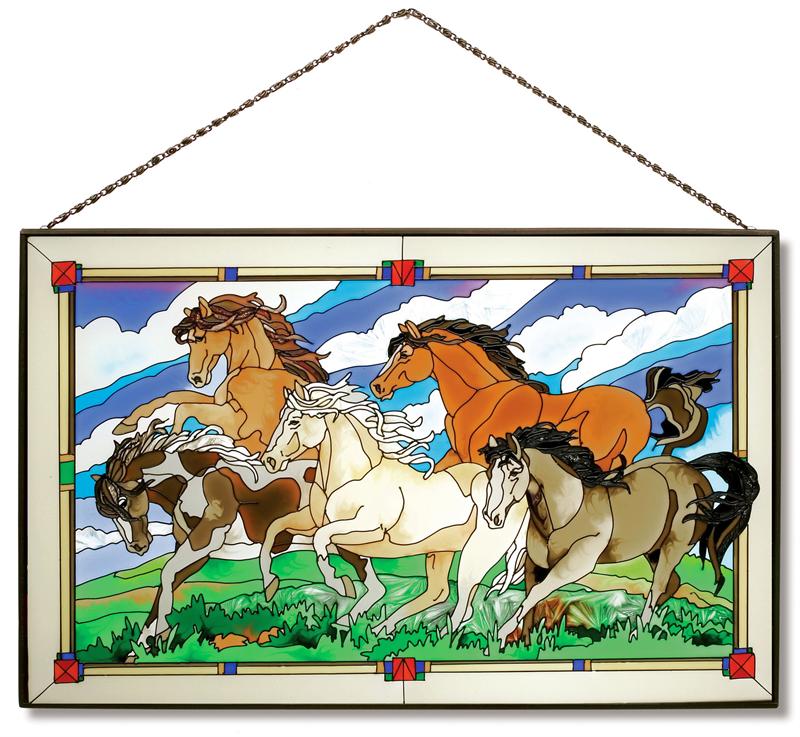 Wild Horses Glass Art Panel 16" #4775 | MonsterMarketplace.