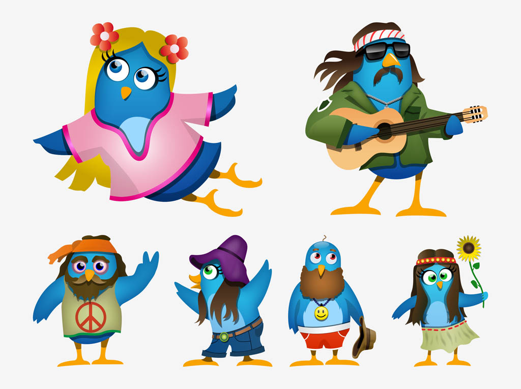 Hippie Cartoon Birds