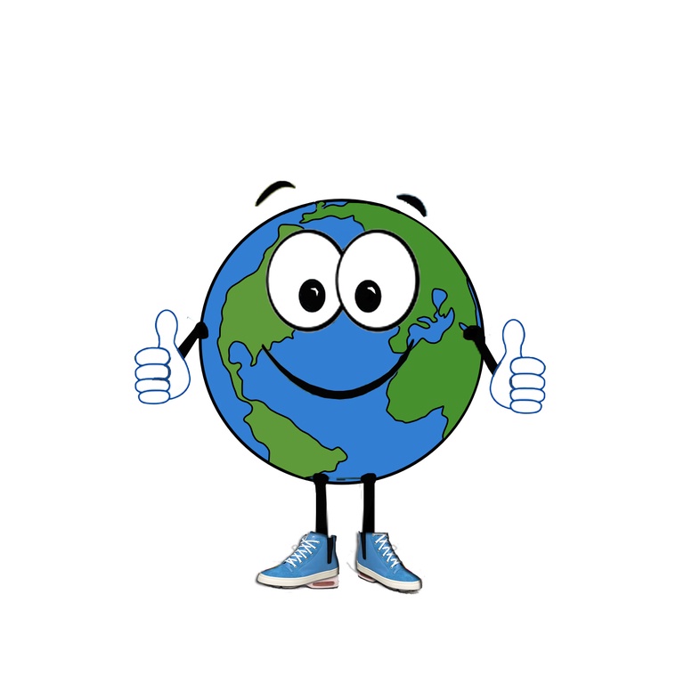 GLOBE CARTOON GIVES THUMBS-UP logo