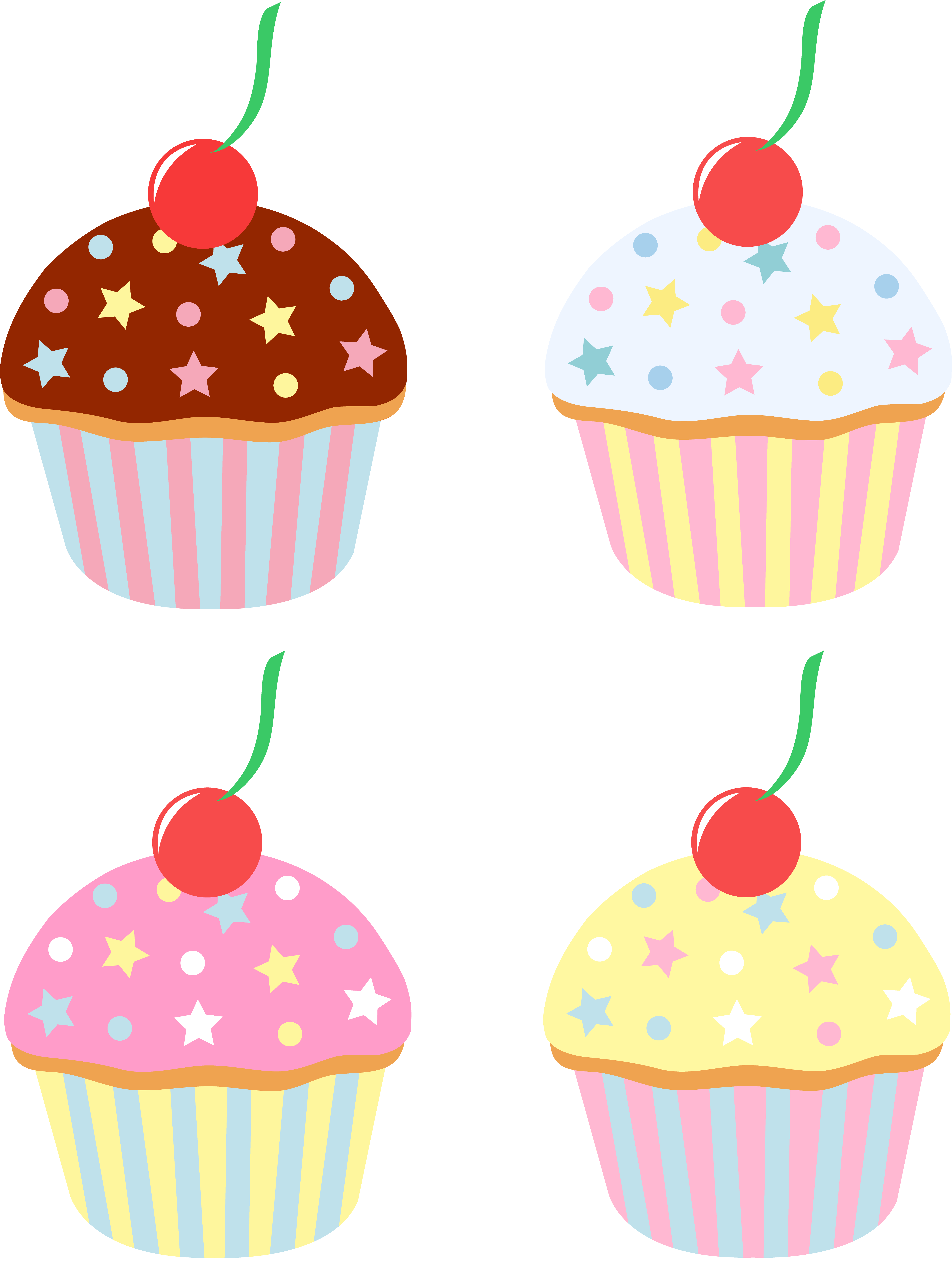 Four Cupcakes With Cherries and Sprinkles - Free Clip Art