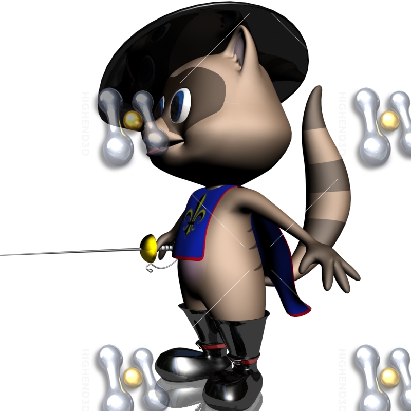 Racoon Musketeer Cartoon Character Rigged 3D Model