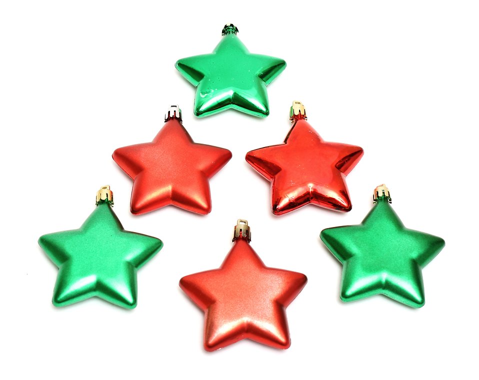Free Stock Photos | Red and green star shaped Christmas ornaments ...