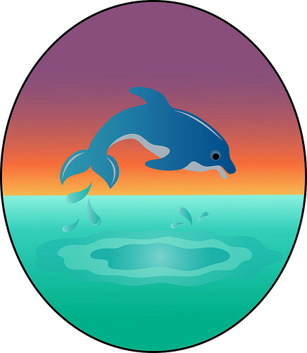 Clip Art Illustration of a Cute Dolphin Leaping in the Ocean - a ...