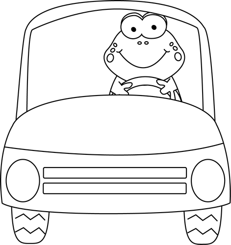 Black and White Frog Driving a Car Clip Art - Black and White Frog ...