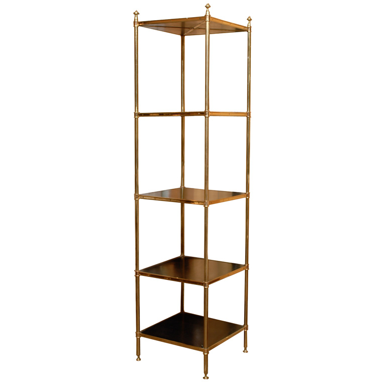 NEOCLASSICAL BRASS ETAGERE WITH BLACK SHELVES at 1stdibs
