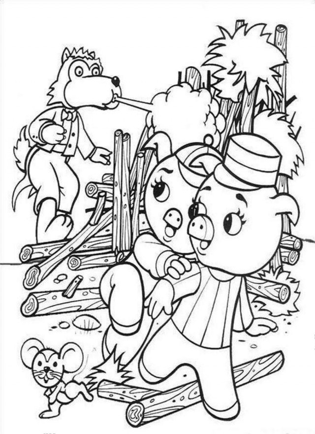 Three Little Pigs Avoid Wolf Coloring Page Coloringplus 188706 ...