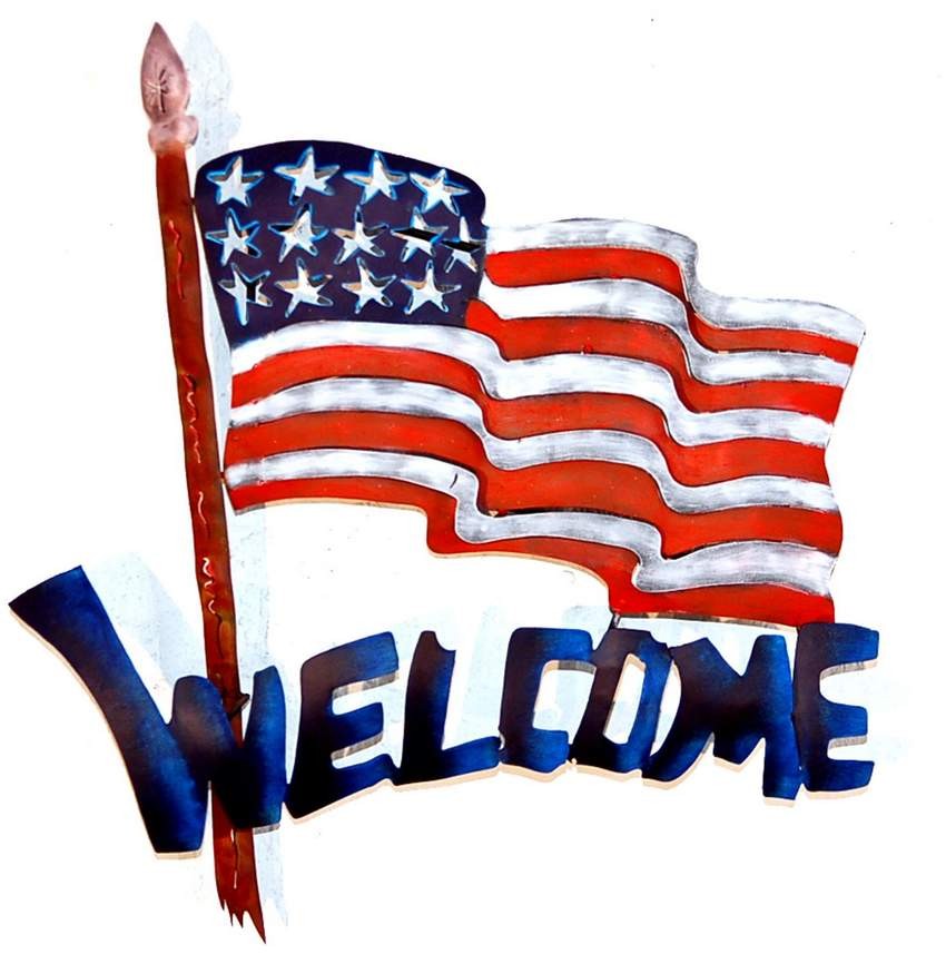 Us Flag Welcome Sign | Tres Amigos World Imports