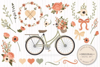 Peach-Floral-Wedding-Bicycle-Vectors-Flower-Clipart-Peonies-Clip ...