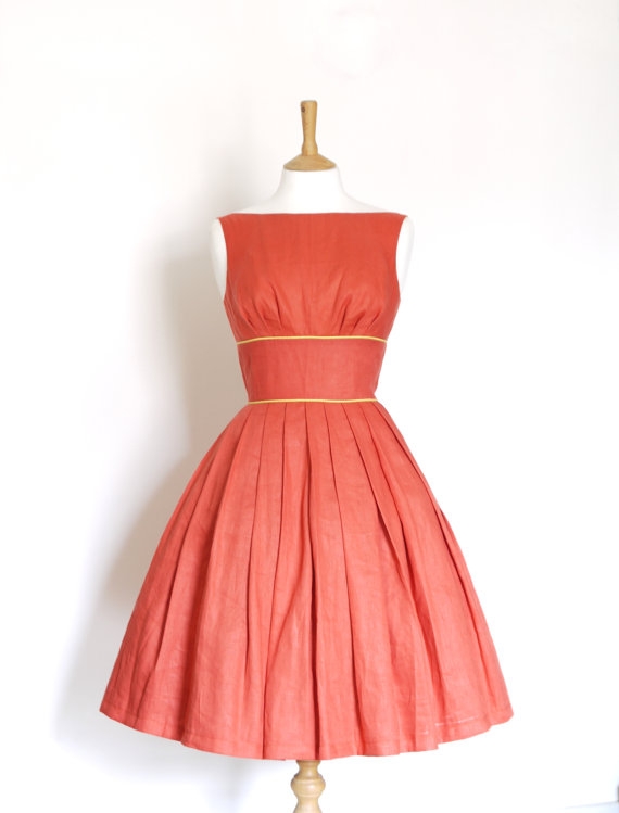 Dig For Victory. Red Linen Tiffany Prom Dress