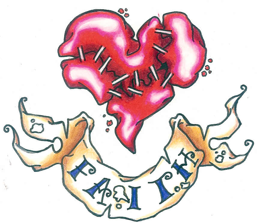 Broken Heart With Banner Tattoo Design | Tattooshunt.