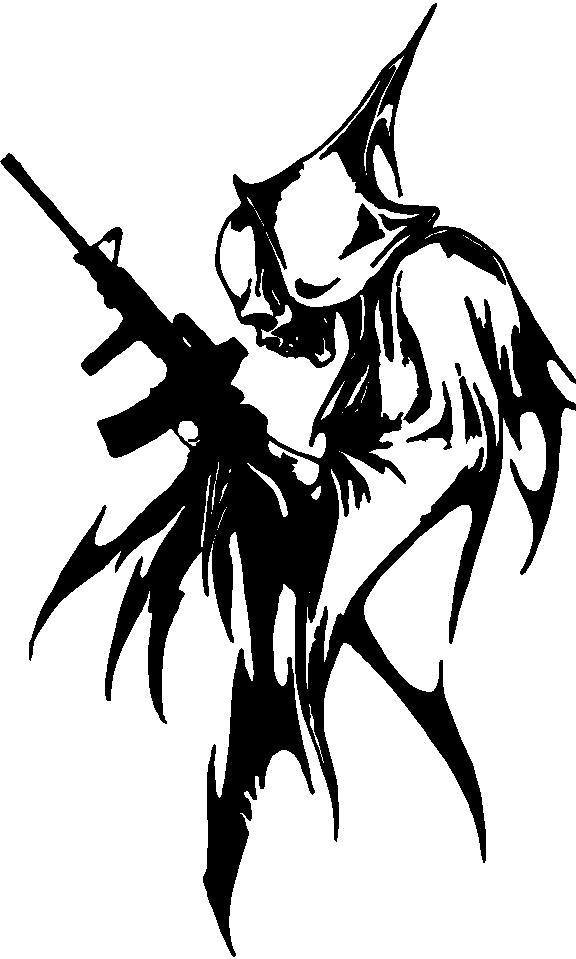 Skull Decals :: Reaper with Machine Gun Decal / Sticker -