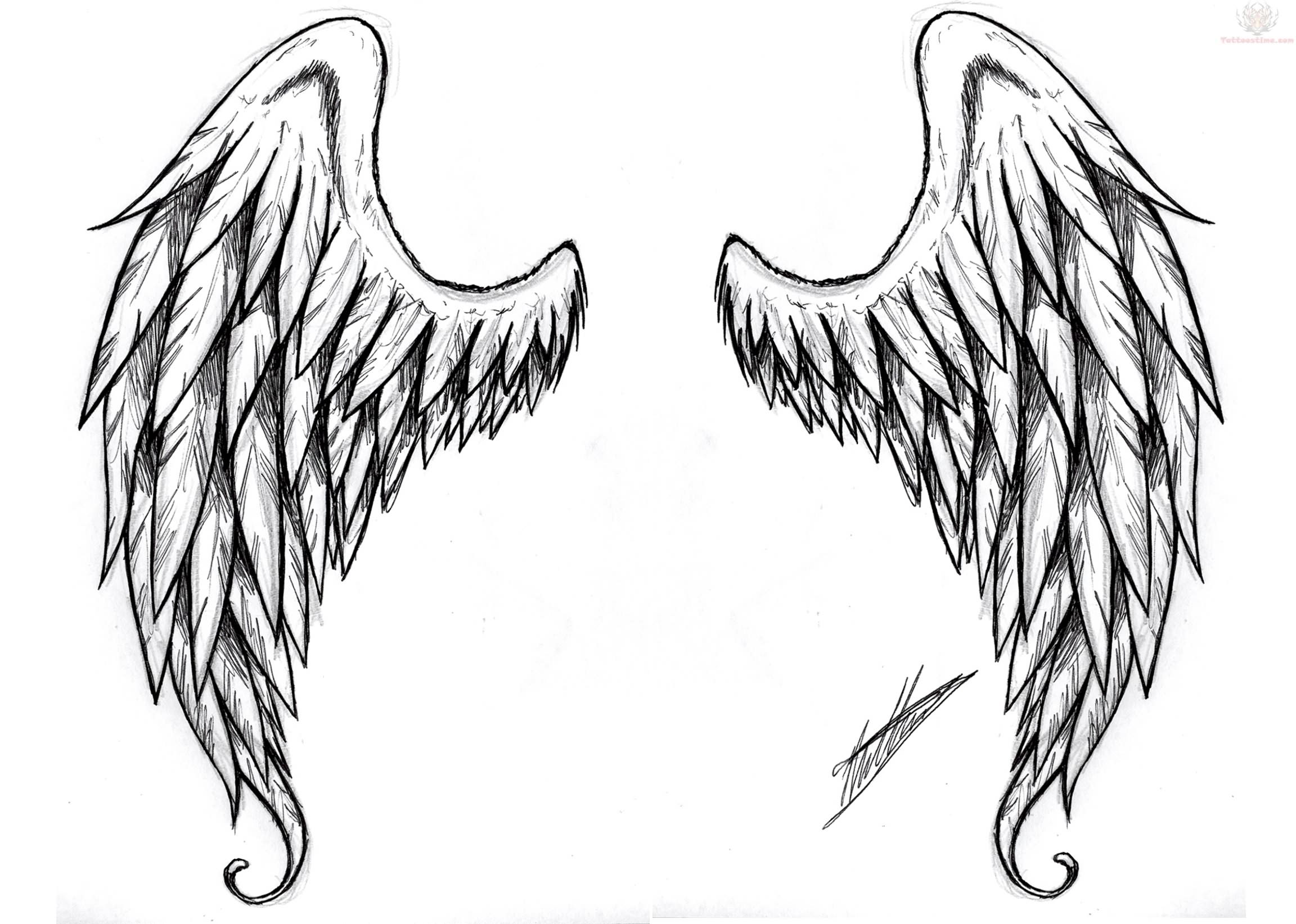 Cute Grey Ink Wings Tattoos Design