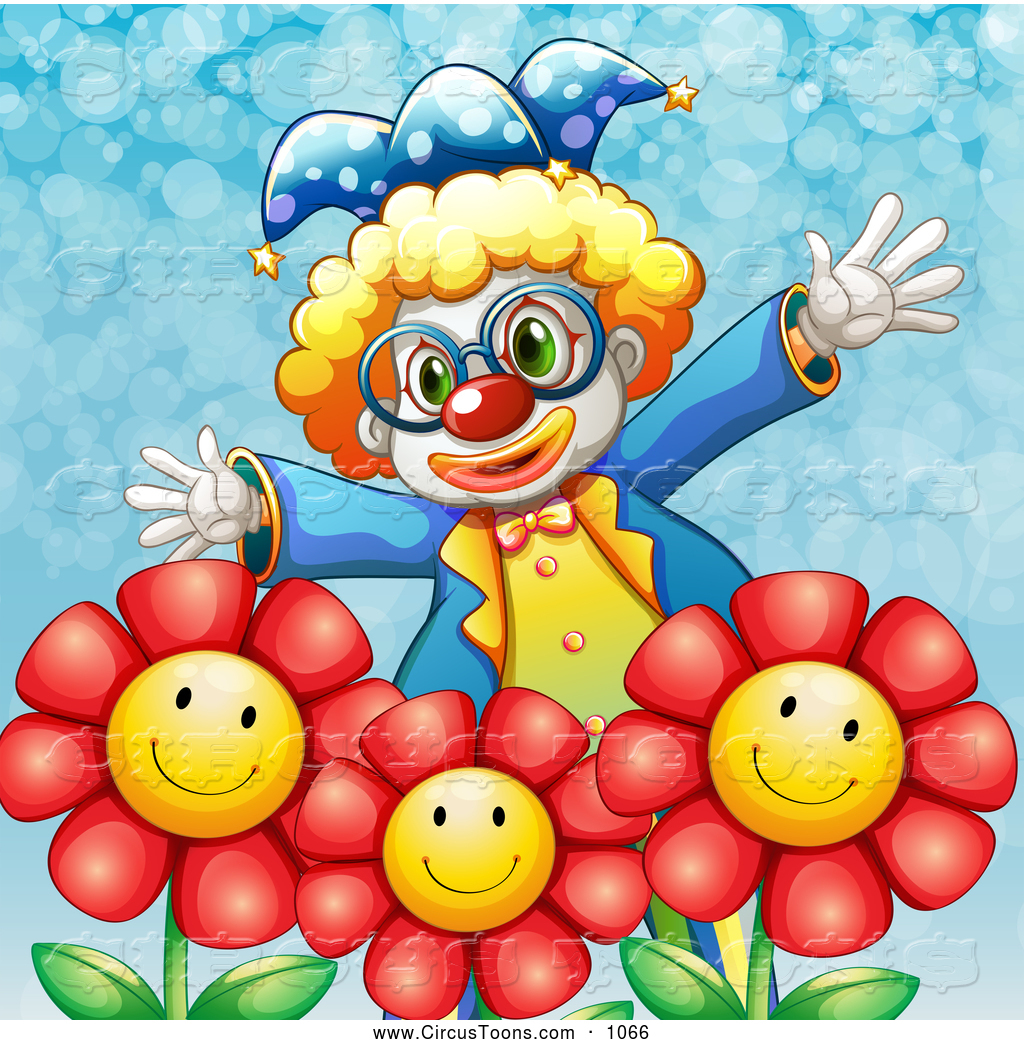 Circus Clipart of a Funny Happy Clown with Flowers by colematt - #1066