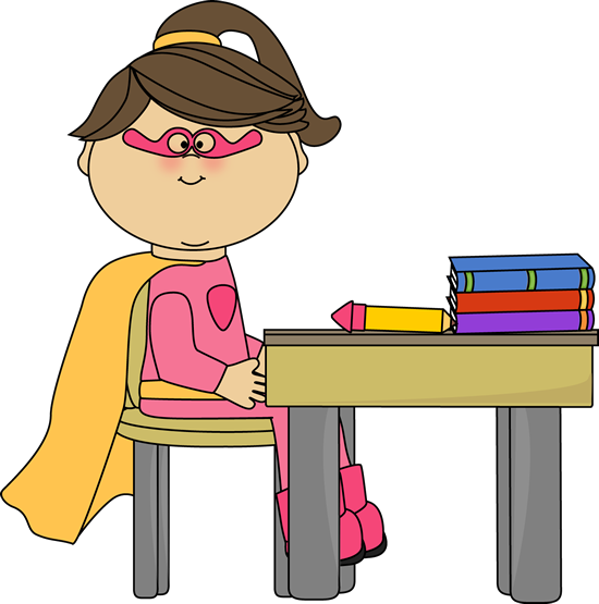 Girl Superhero at School Desk Clip Art - Girl Superhero at School ...