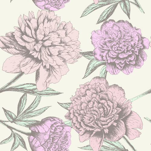 Retro hand drawn flowers background design 03 - Vector Background ...
