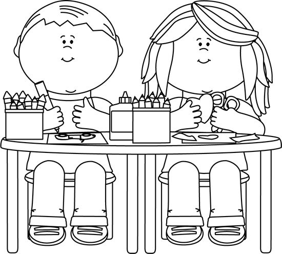clip art black and white | Black and White Kids in Art Class Clip ...