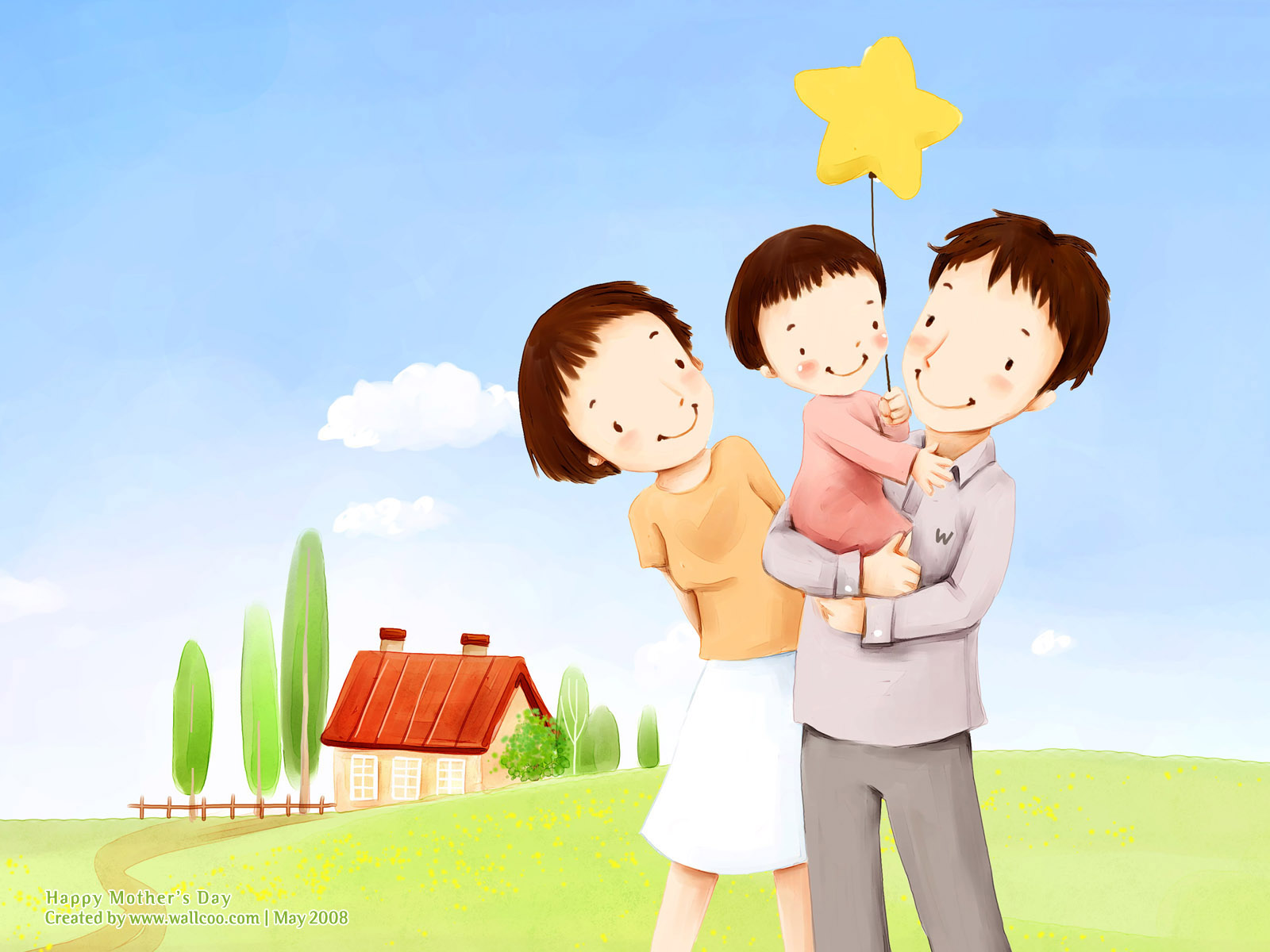 High Resolution Cartoon Illustraion of Family Love 1600x1200 NO.5 ...