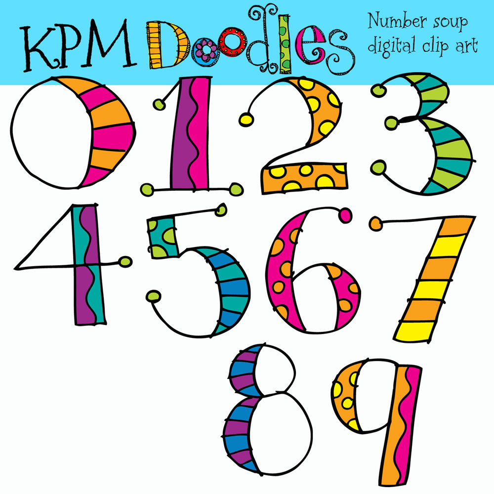 COMBO NUMBER soup digital clipart clip art and black by kpmdoodles