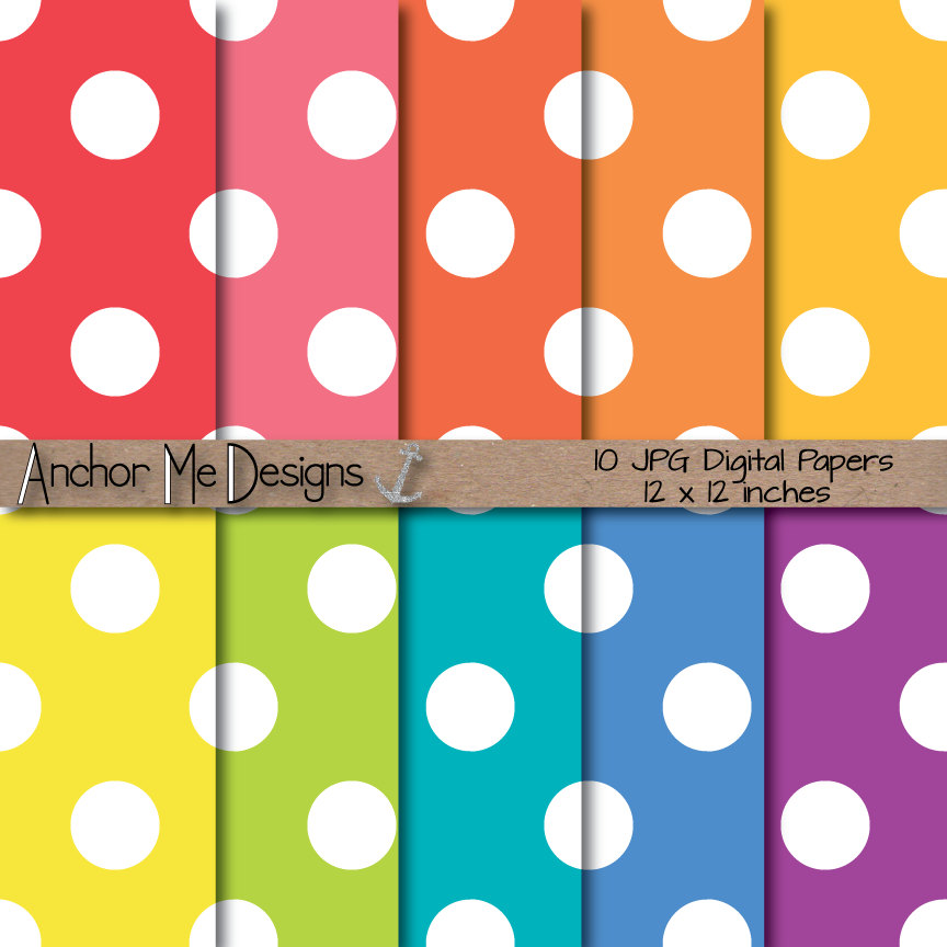 Giant Bright Polka Dot Digital Papers by AnchorMeDesigns on Etsy