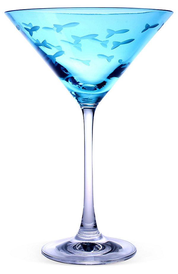 S/4 Fish Martini Glasses, Turquoise