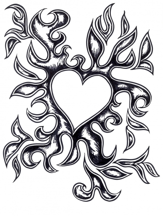 Heart With Flames Drawings Images & Pictures - Becuo
