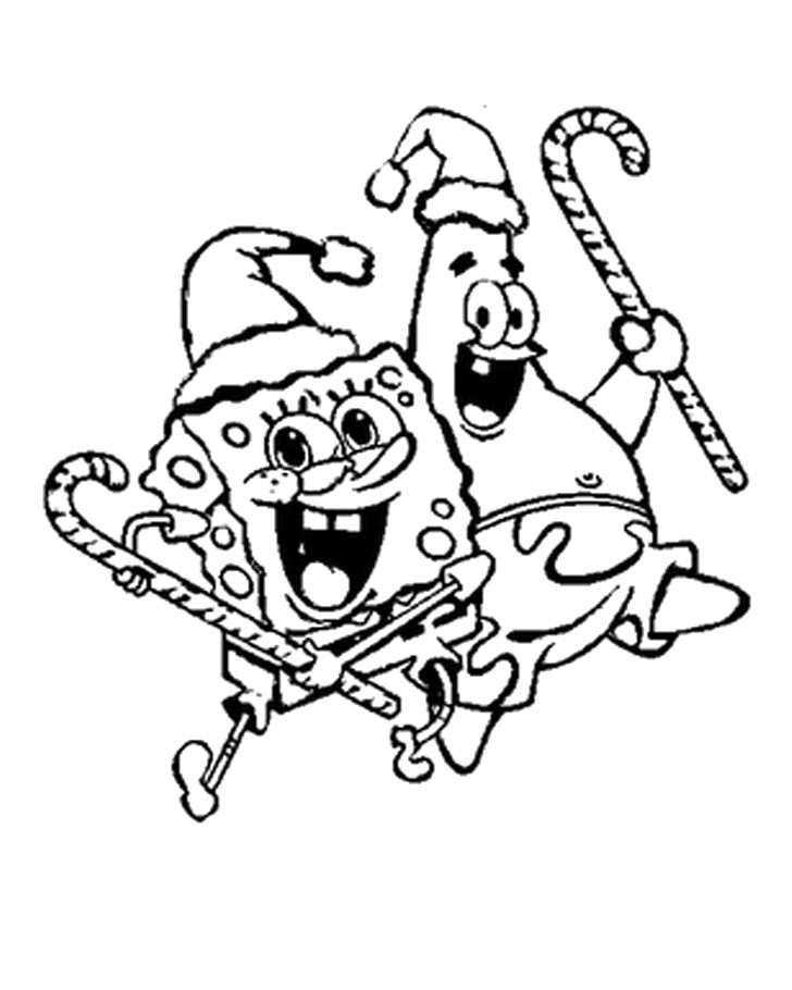 Spongebob And Patrick Are Wearing Hat On Christmas Day Coloring ...