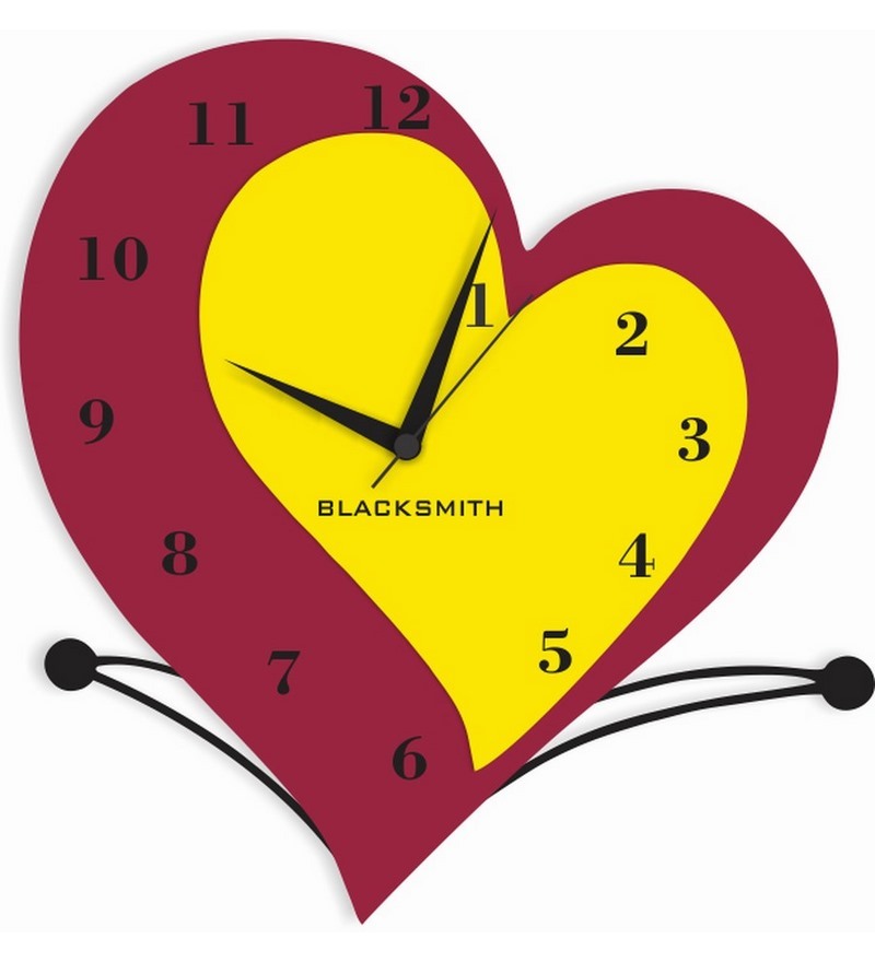 Blacksmith Lilac & Yellow Double Hearts Wall Clock by Blacksmith ...