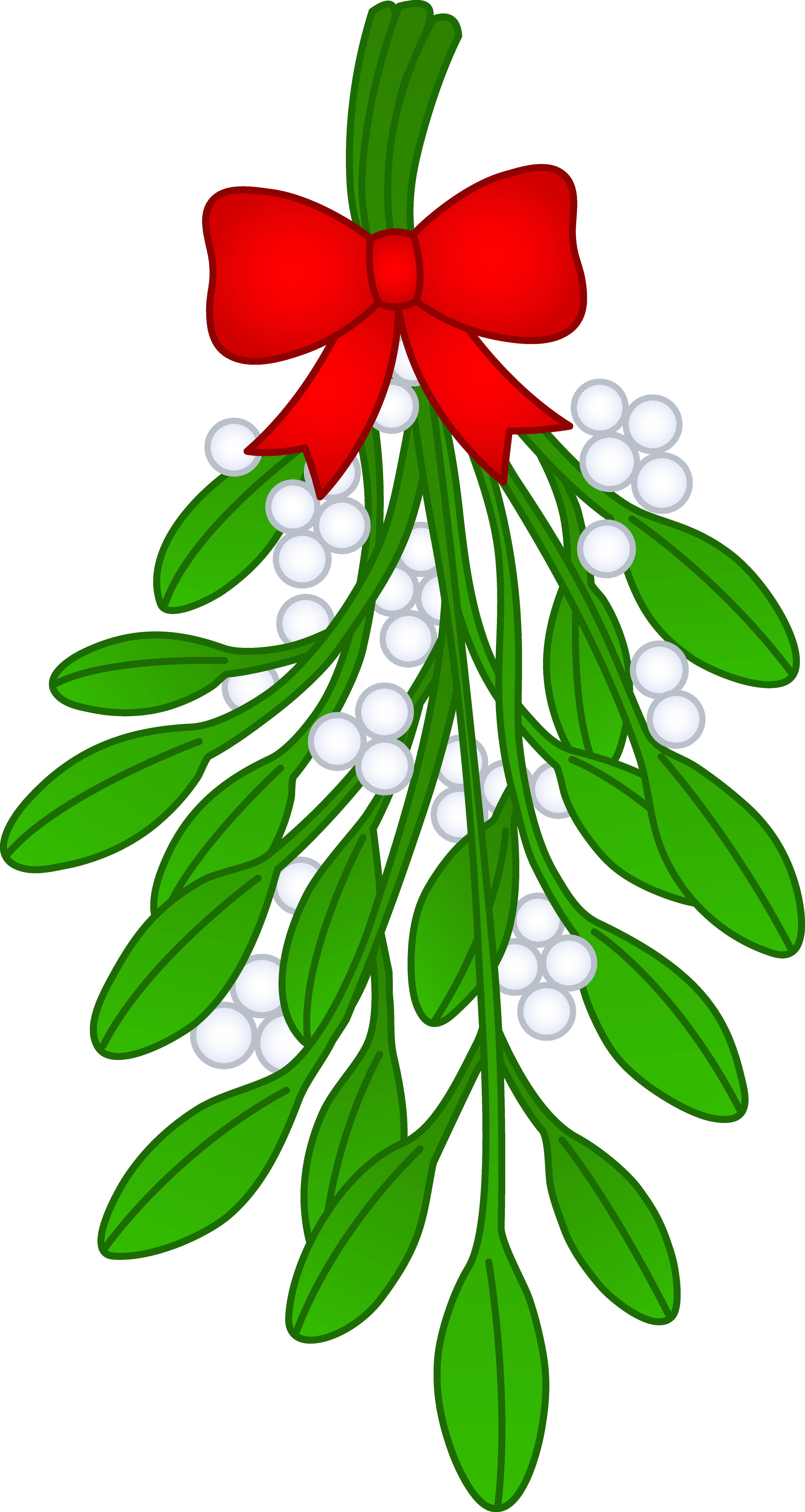 Christmas Mistletoe With Red Bow - Free Clip Art