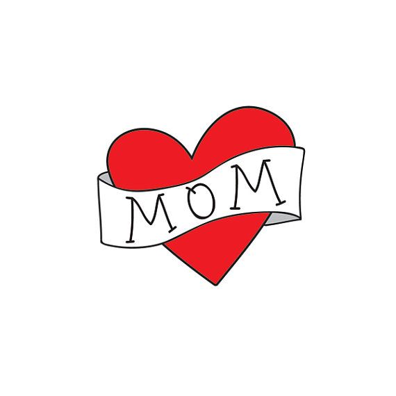 Mom heart temporary tattoo retro vintage style banner red heart tatto…