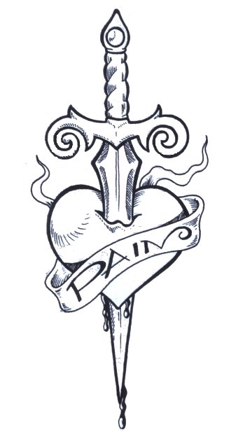 Dagger Heart With Pain Banner Tattoo Design | Tattoobite.com
