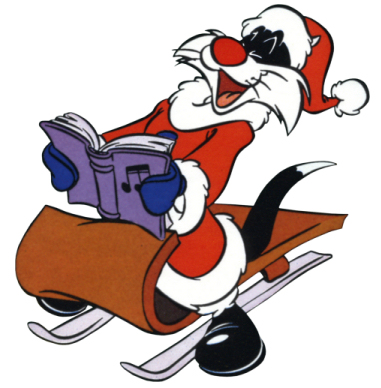 Christmas Sylvester on Sled - Christmas Looney Tunes Cartoon Clipart