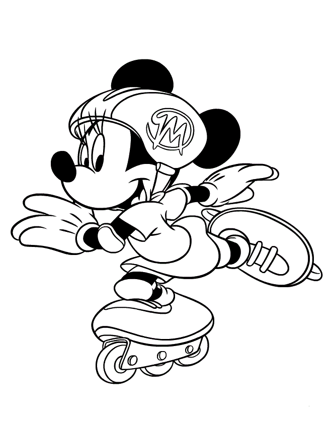 Mickey and Minnie on Roller Skate Coloring Page | Kids Coloring Page