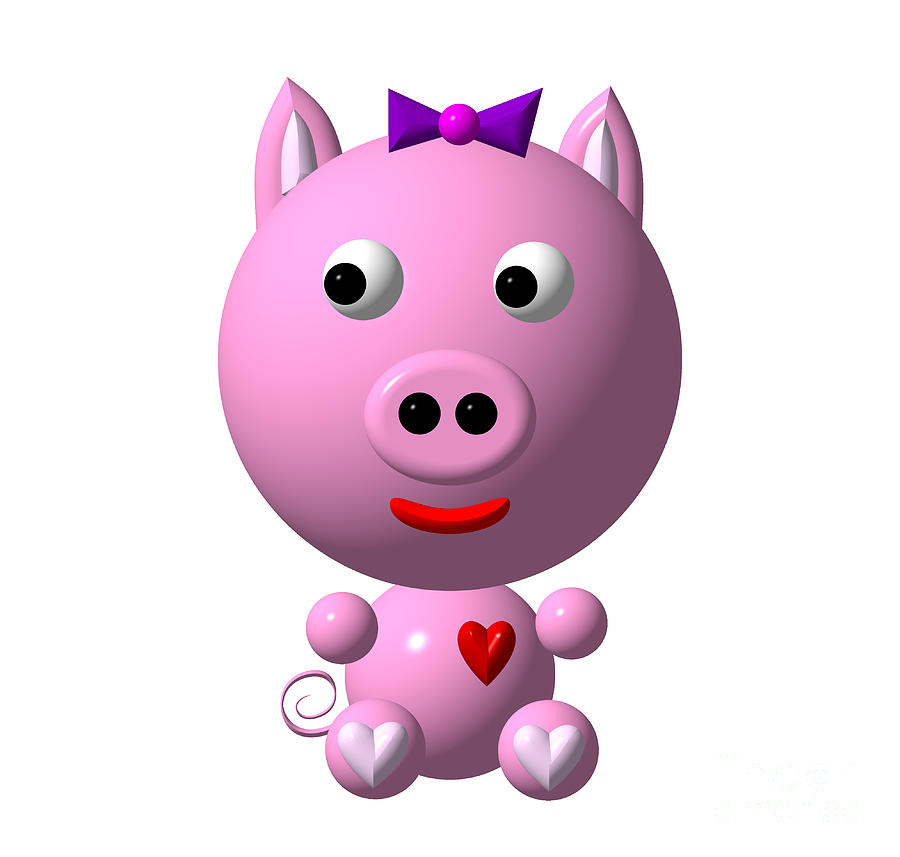Cute Pink Pig With Purple Bow by Rose Santuci-Sofranko - Cute Pink ...