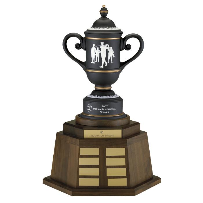 Charcoal gray ceramic trophy cup with sand carved logo on ...