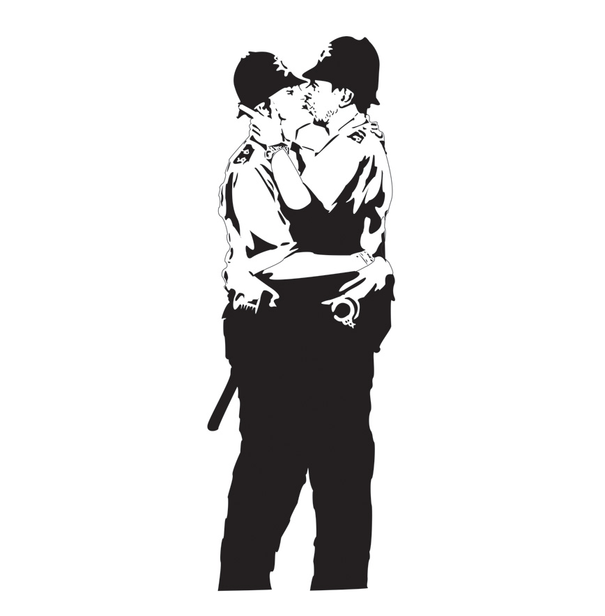 Banksy Kissing Policemen - Removable Wall Stickers and Wall Decals