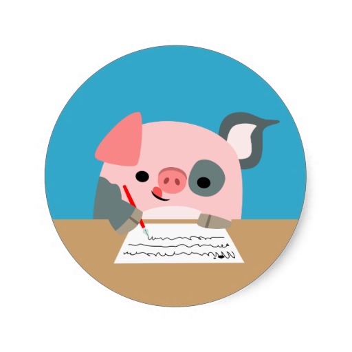 Cute Cartoon Writing Pig Sticker | Zazzle