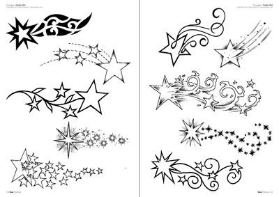 sketches of shooting stars and moons | Stars tattoo, Tattoo flash ...