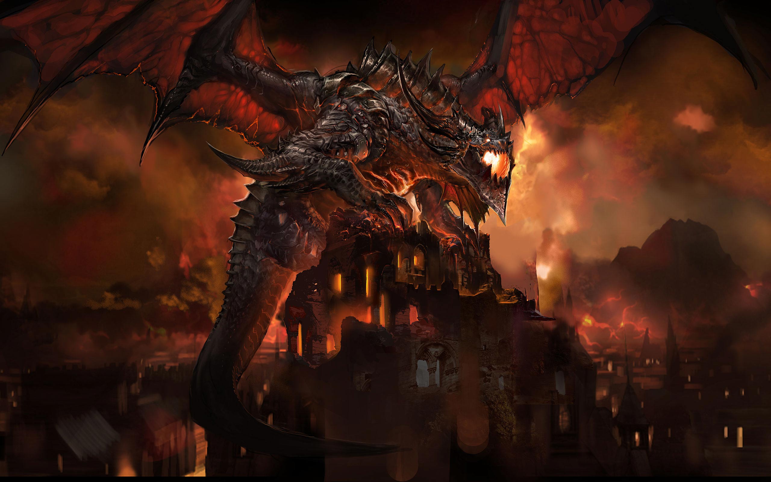 Desktop Wallpaper · Gallery · 3D-Art · Red dragons breathing fire ...