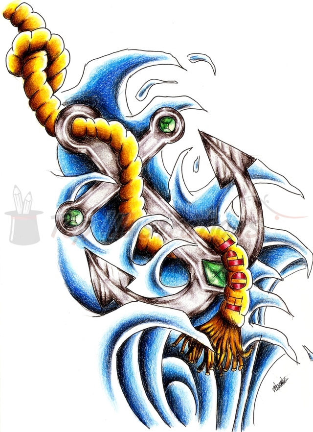 Colorful Hope Anchor Symbol With Rope Tattoo | Tattoobite.com
