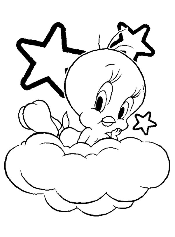 Tweety Bird Up on the Cloud Coloring Page | Kids Play Color
