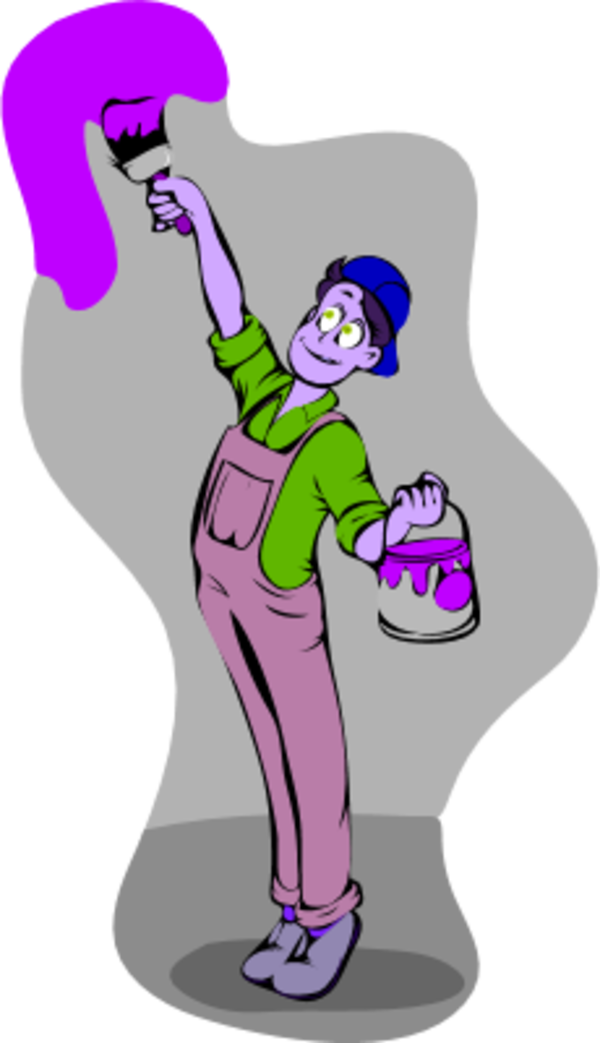 man painting the holding a bucket and a paintbrush - vector Clip Art